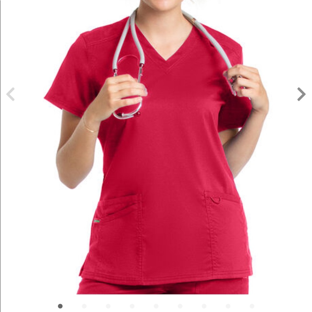 LANDAU PRO FLEX WOMENS MODERN V NECK TUNIC SCRUB TOP size small Red LN4160 NWT